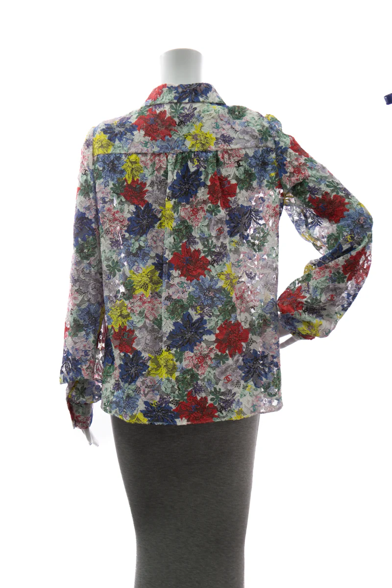 Floral Lace Long Sleeve Button Up Blouse - Size 42 - Image 3